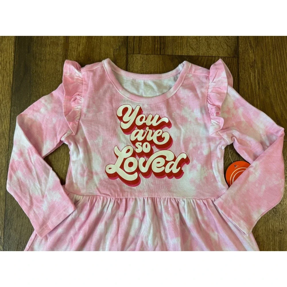 Valentine's Day Girls 3T Dress Long Sleeve YOU ARE SO LOVED Outfit‎ Tie Dye Pink